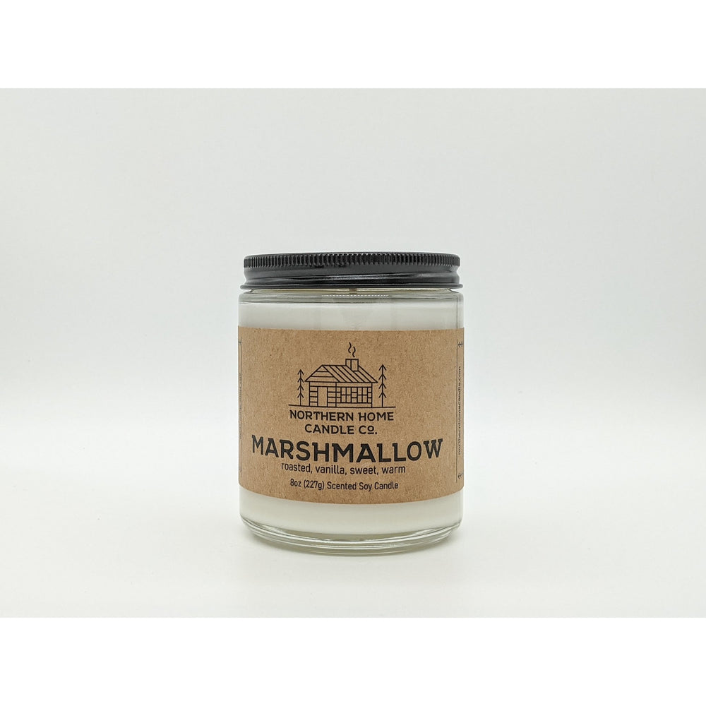 
                  
                    Load image into Gallery viewer, 8 ounce soy candle with a brown label that reads Northern Home Candle and Marshmallow.
                  
                