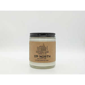 
                  
                    Load image into Gallery viewer, 8 ounce soy candle with brown label that reads northern home candle co and up north. 
                  
                