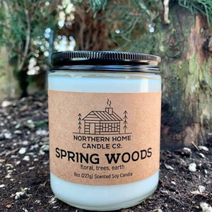 
                  
                    Load image into Gallery viewer, A Spring Woods candle from Northern Home Candle Company. Trees are in the background. Spring woods has notes of trees, flowers, and earth. 
                  
                